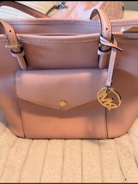Michael Kors Handbags - Michael Kors Pink Leather Shoulder Tote with Gold Charm